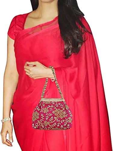 Kuber Industries Polyester Embroidered Woman Potli Bag, Pink - CTKTC31390