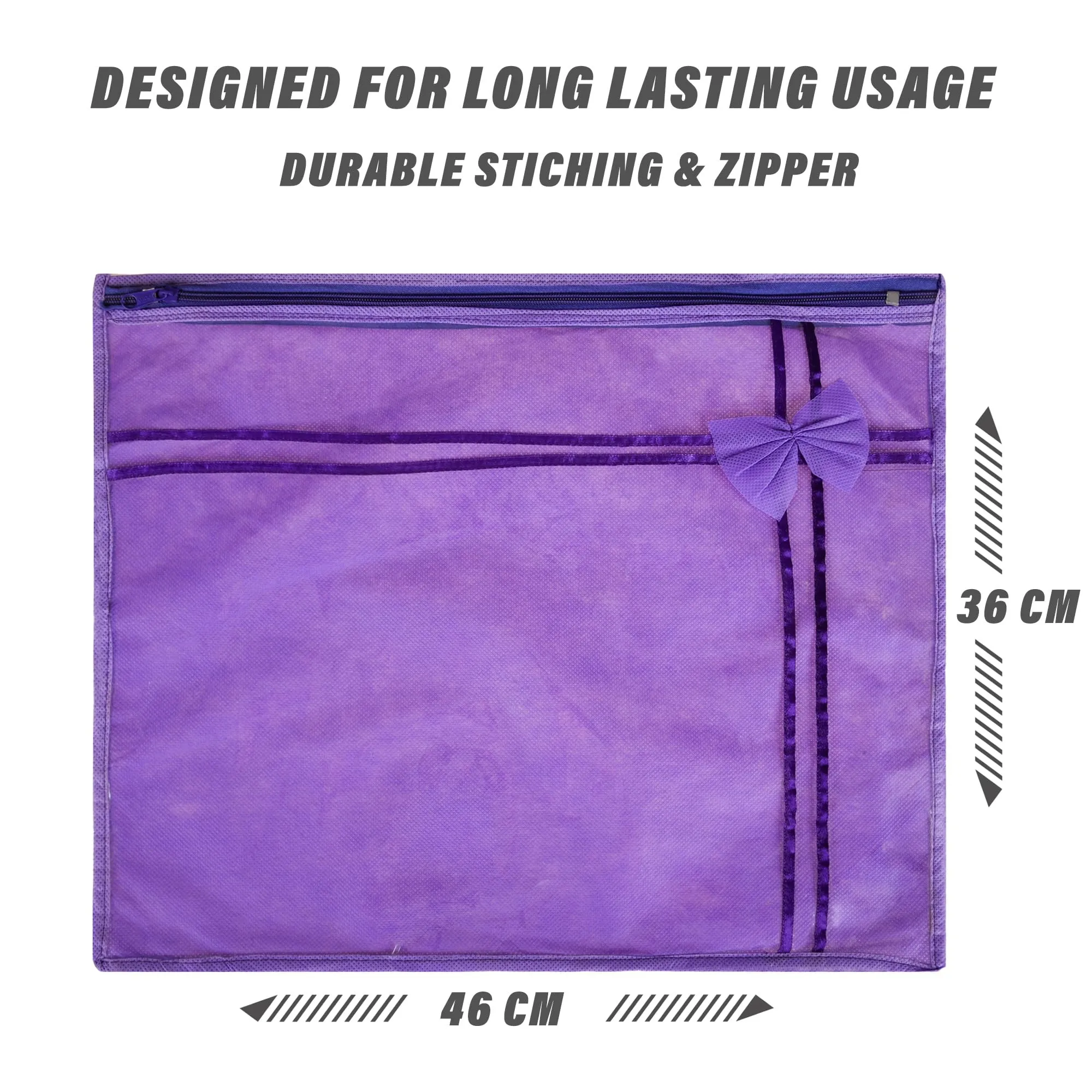 Kuber Industries Saree Cover | Clothes Storage Bag | Single Packing Saree with Zip Closure | Wardrobe Organizer | Cloth Stoarge Organizer | Bow-Design | Pack of 6 | Purple