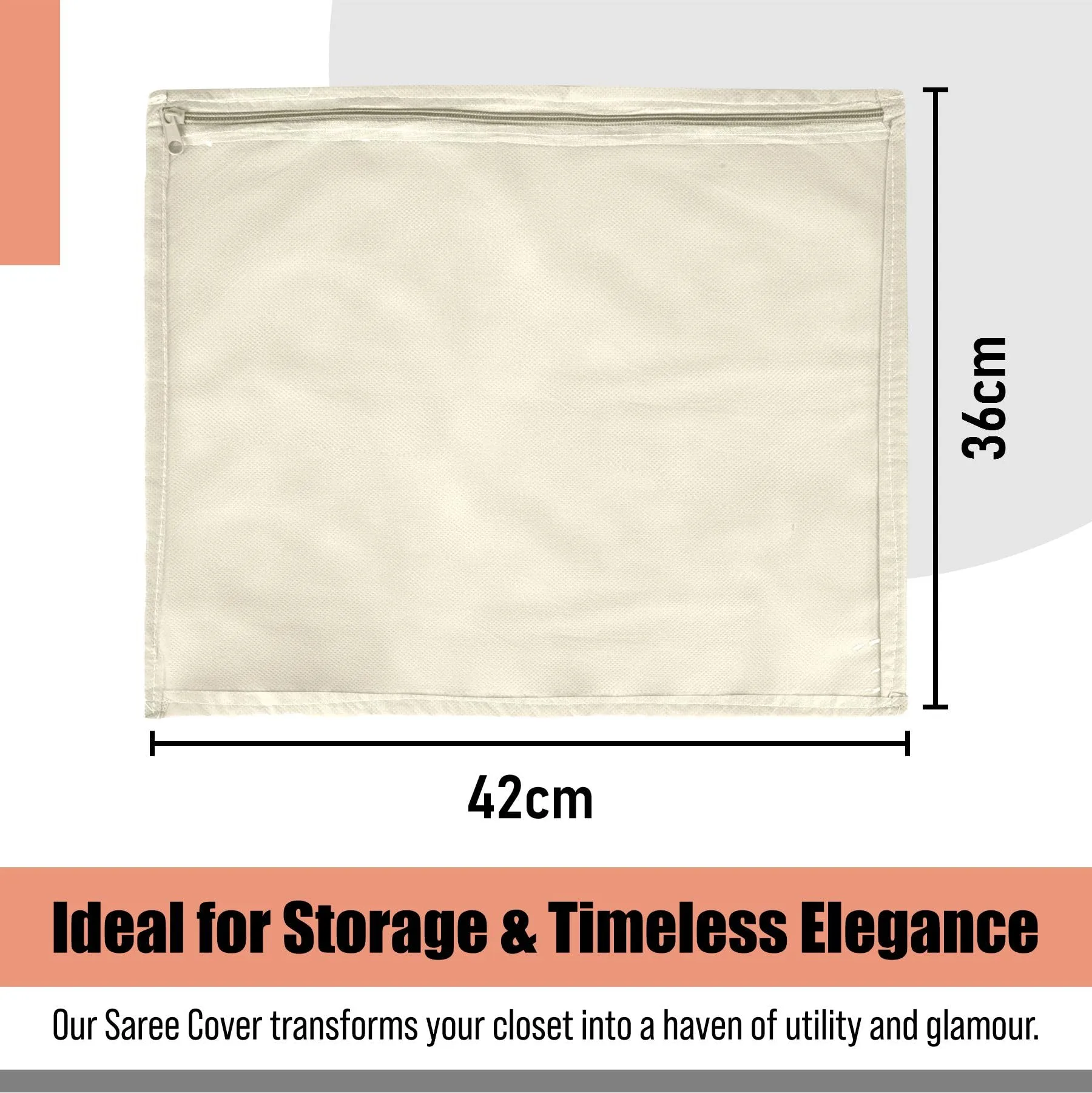 Kuber Industries Saree Cover | Clothes Storage Bag | Single Packing Saree with Zip Closure | Wardrobe Organizer | Cloth Stoarge Organizer | Plain Saree Cover | Pack of 12 | Cream