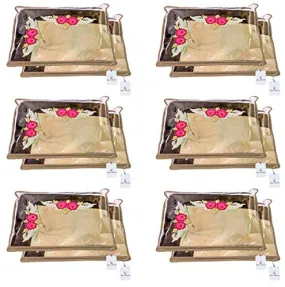 Kuber Industries™ Single Packing Saree Cover/Clothes Organizer|Transparent Window & Zipper Closure With Foldable Material, Pack of 12 (Beige)