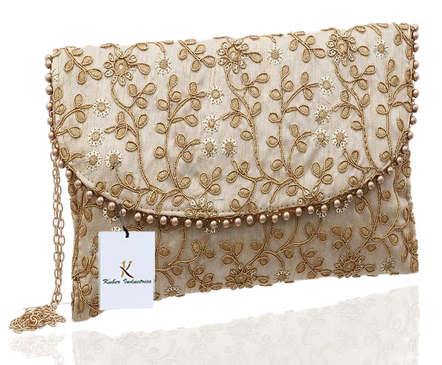 Kuber Industries Women's Handcrafted Embroidered Clutch Purse (CTKTC034514, Cream)