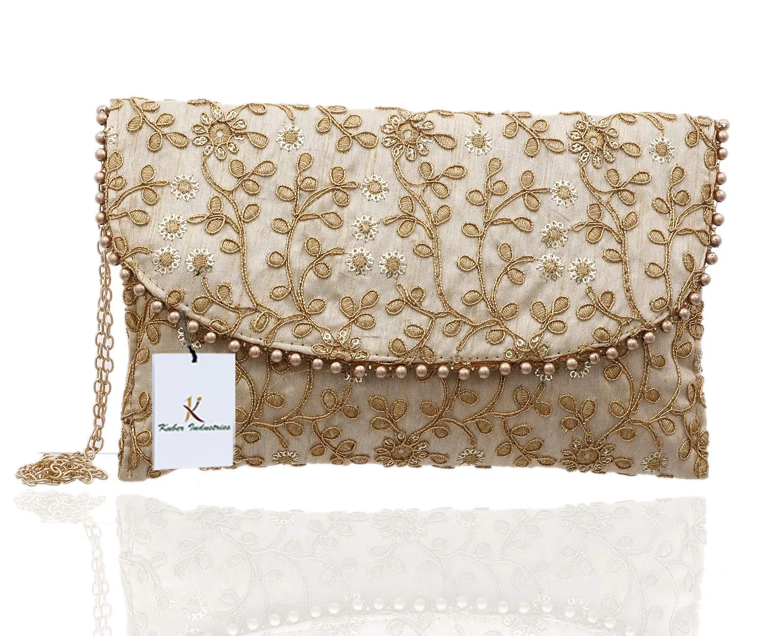 Kuber Industries Women's Handcrafted Embroidered Clutch Purse (CTKTC034514, Cream)