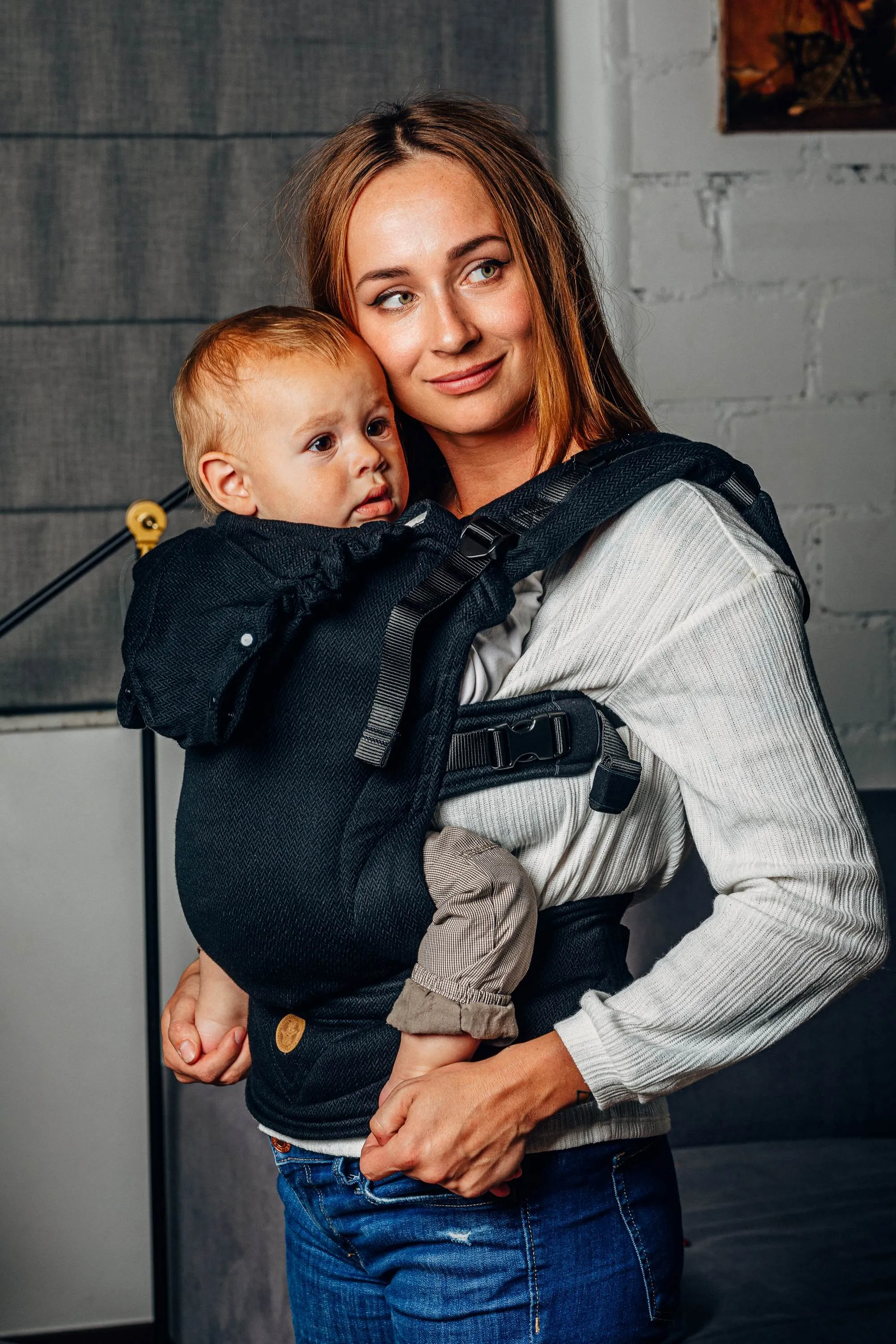 LennyLamb LennyGo Ergonomic Baby Carrier Toddler Size Little Herringbone Ebony Black