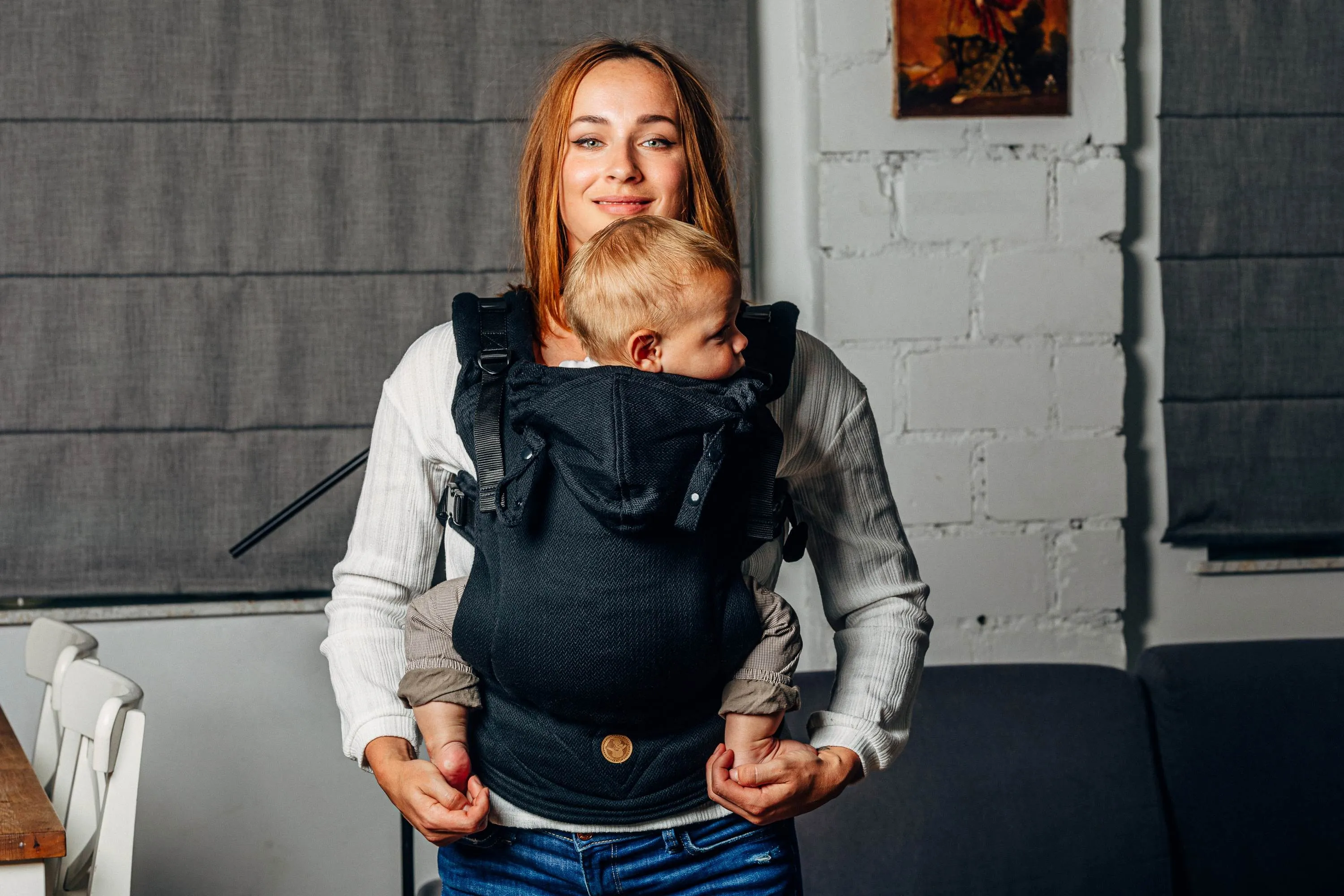 LennyLamb LennyGo Ergonomic Baby Carrier Toddler Size Little Herringbone Ebony Black