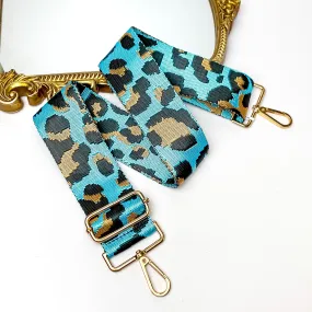 Leopard Print Adjustable Purse Strap in Metallic Blue