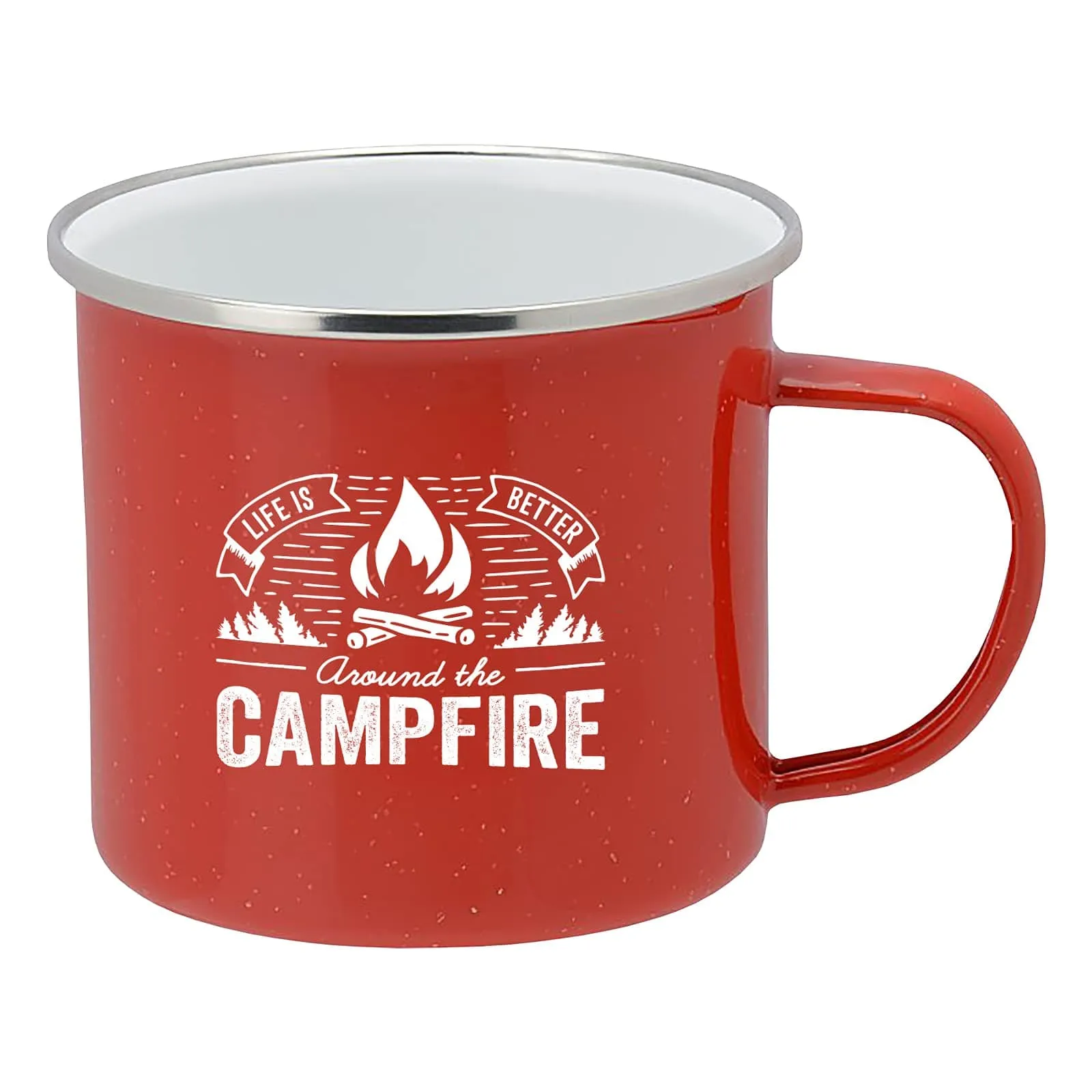 Life is Better Around the Campfire Tin Enamel Camping Coffee Mug (Flannel Red, 16 Ounce)