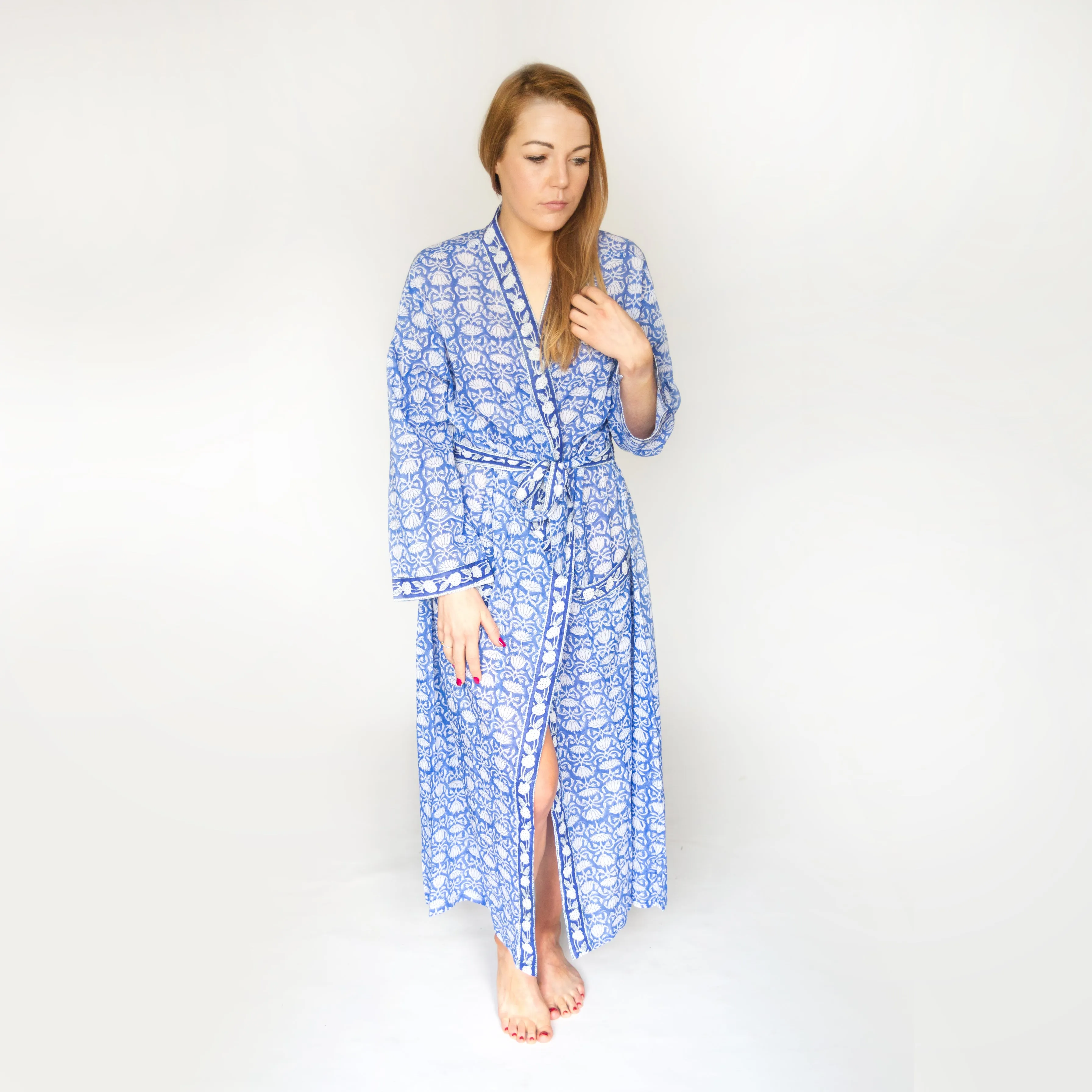 Lightweight Cotton Robe - Blue & White