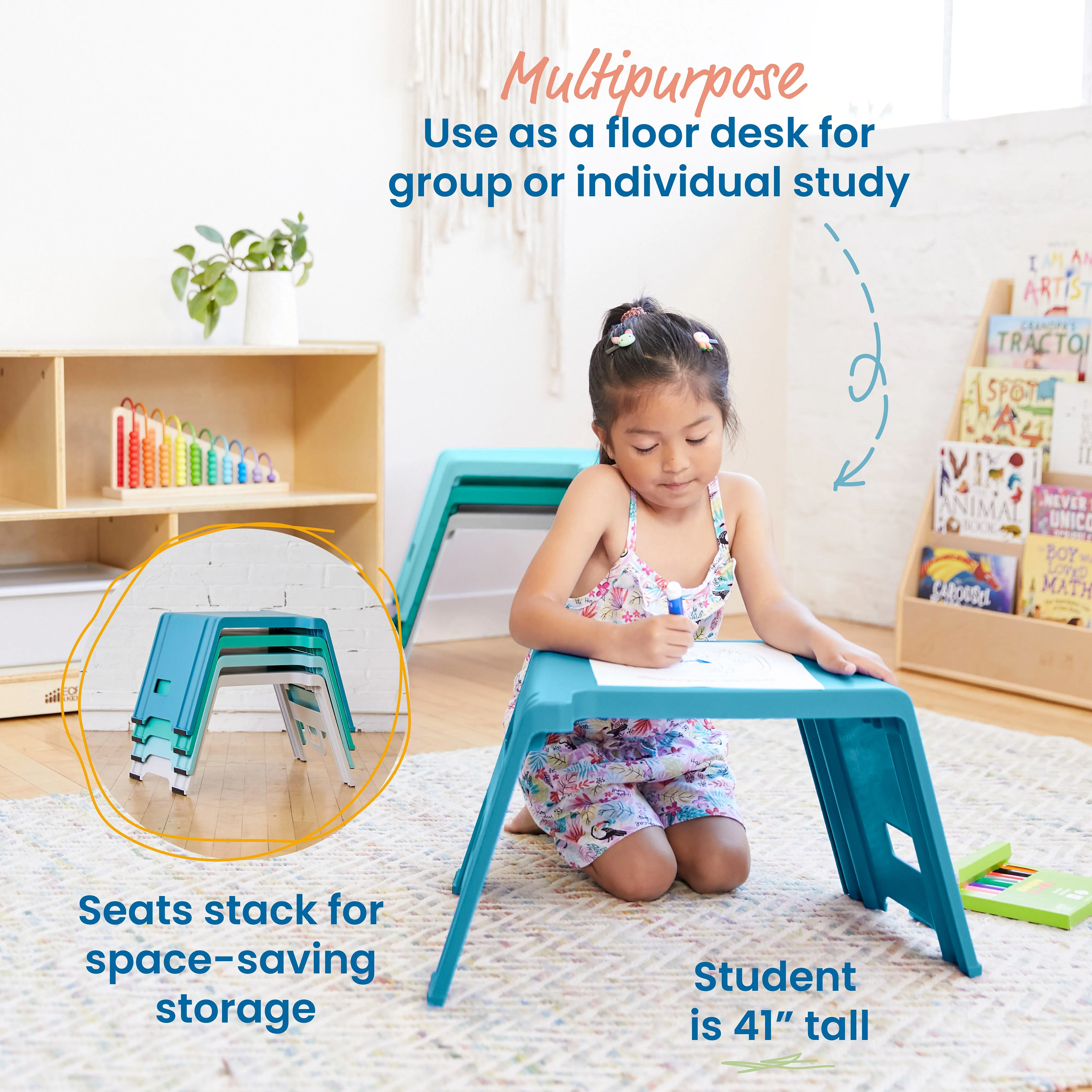 Linking Stackable Stools, Kids Classroom Seat, Portable Lap Desk with Handles, 4-Piece