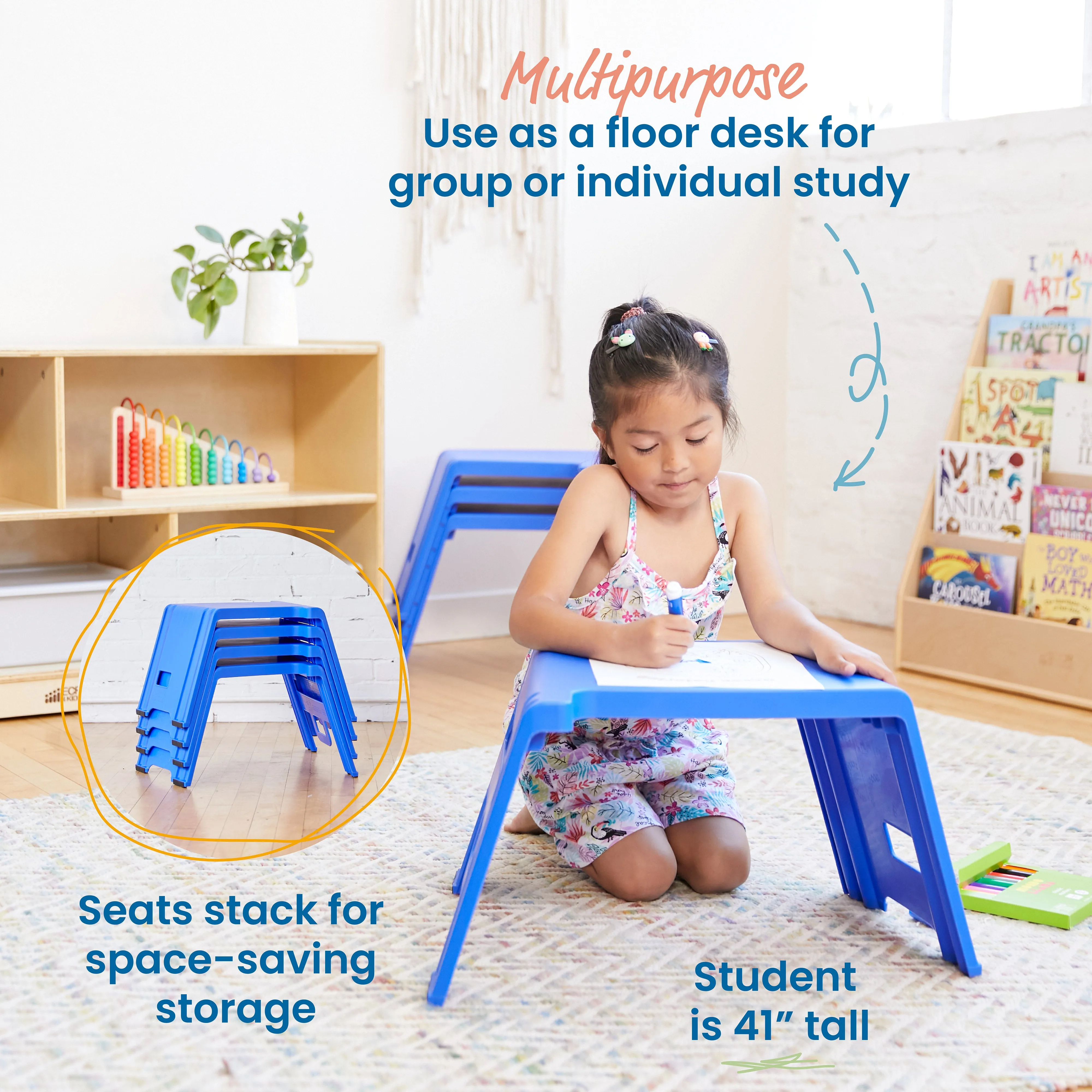 Linking Stackable Stools, Kids Classroom Seat, Portable Lap Desk with Handles, 4-Piece