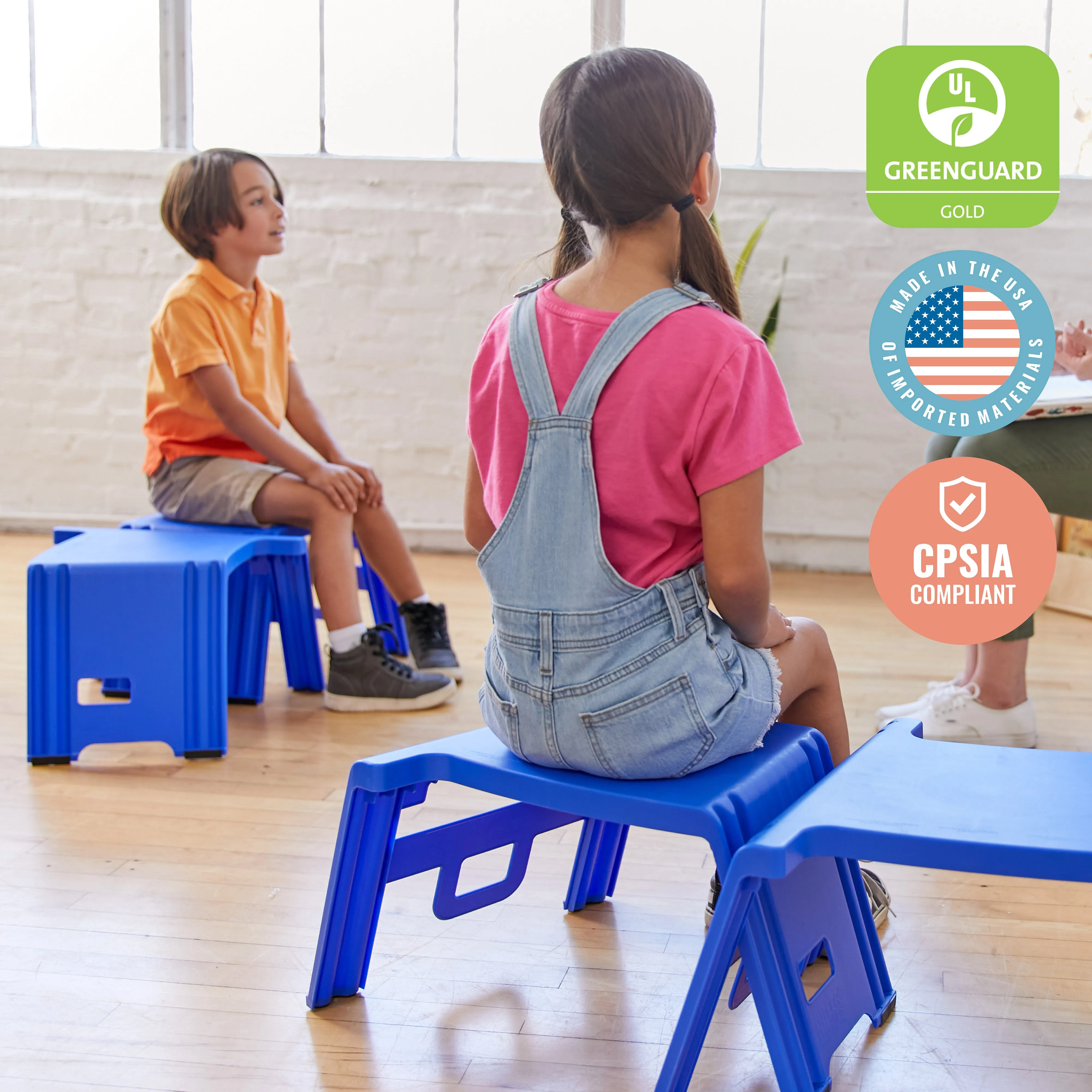 Linking Stackable Stools, Kids Classroom Seat, Portable Lap Desk with Handles, 4-Piece