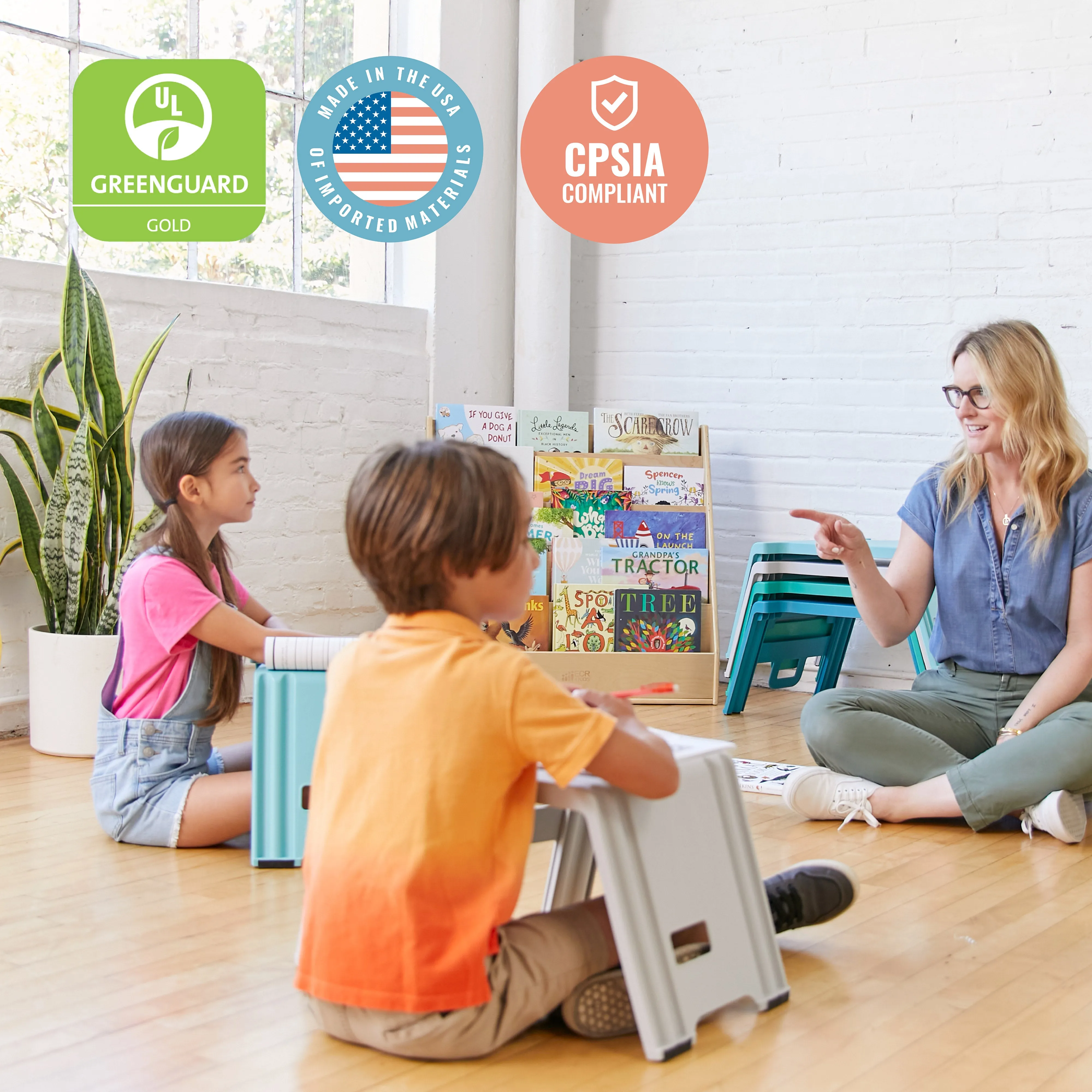 Linking Stackable Stools, Kids Classroom Seat, Portable Lap Desk with Handles, 4-Piece