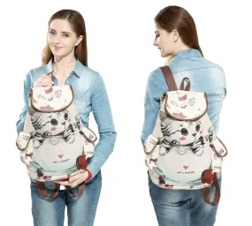 Lovely Cat Printed Canvas School Backpack For Teenager