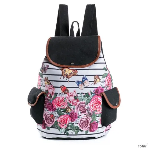 Lovely Cat Printed Canvas School Backpack For Teenager