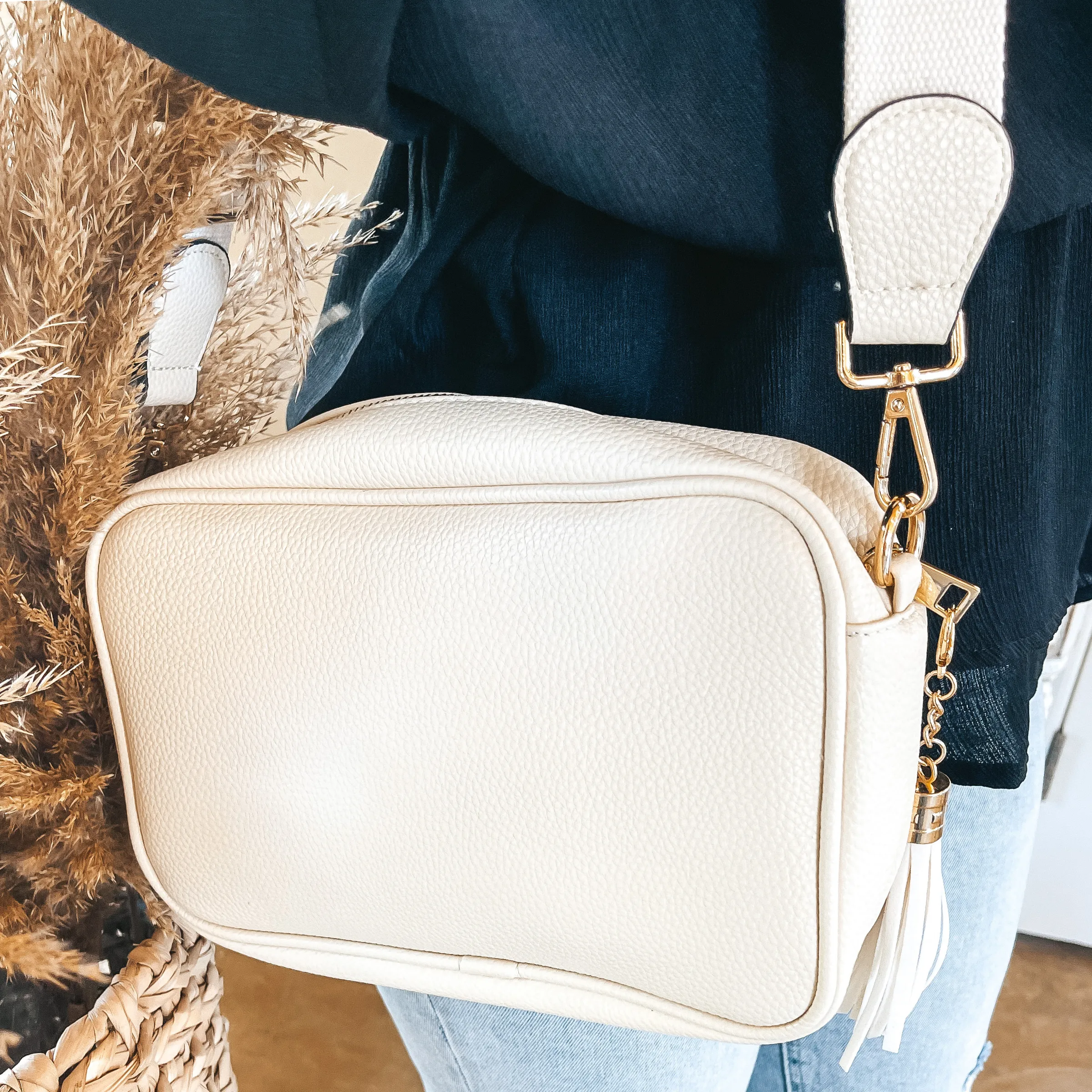 Lovin' Life Small Rectangle Crossbody Purse in Cream