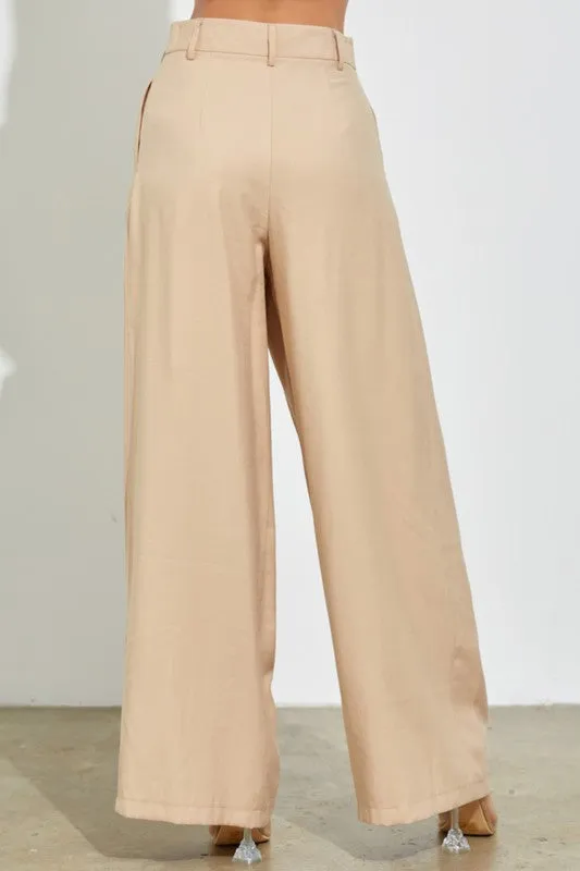 Lt.Taupe Paper Bag Wide Leg Pants