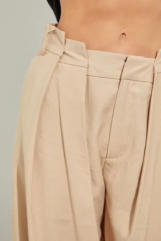 Lt.Taupe Paper Bag Wide Leg Pants