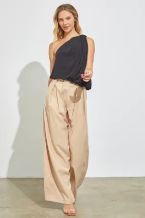 Lt.Taupe Paper Bag Wide Leg Pants