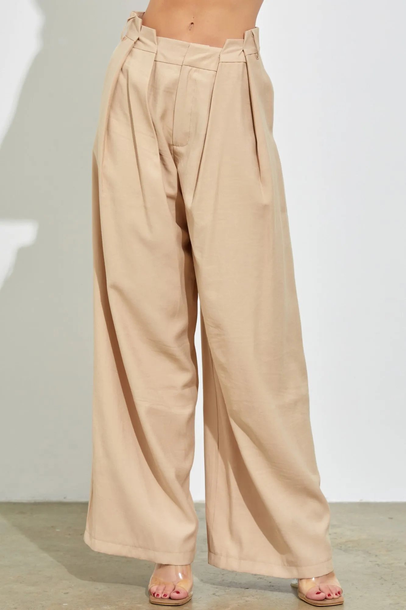 Lt.Taupe Paper Bag Wide Leg Pants