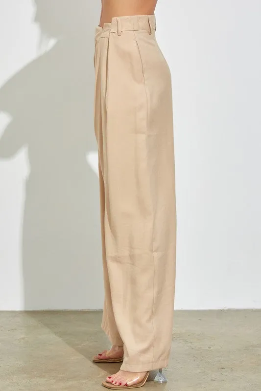 Lt.Taupe Paper Bag Wide Leg Pants