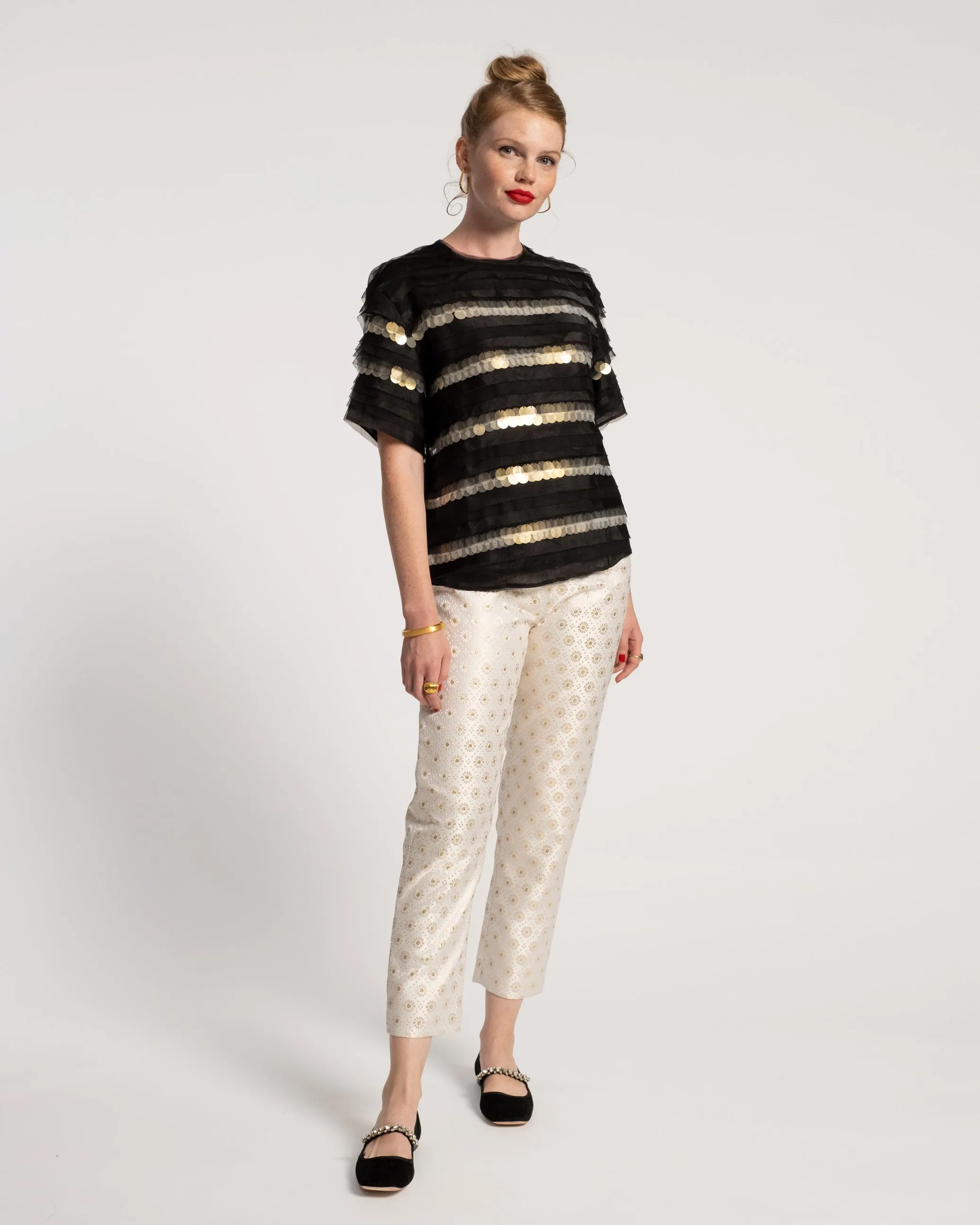 Lucy Pant Metallic Jacquard Gold