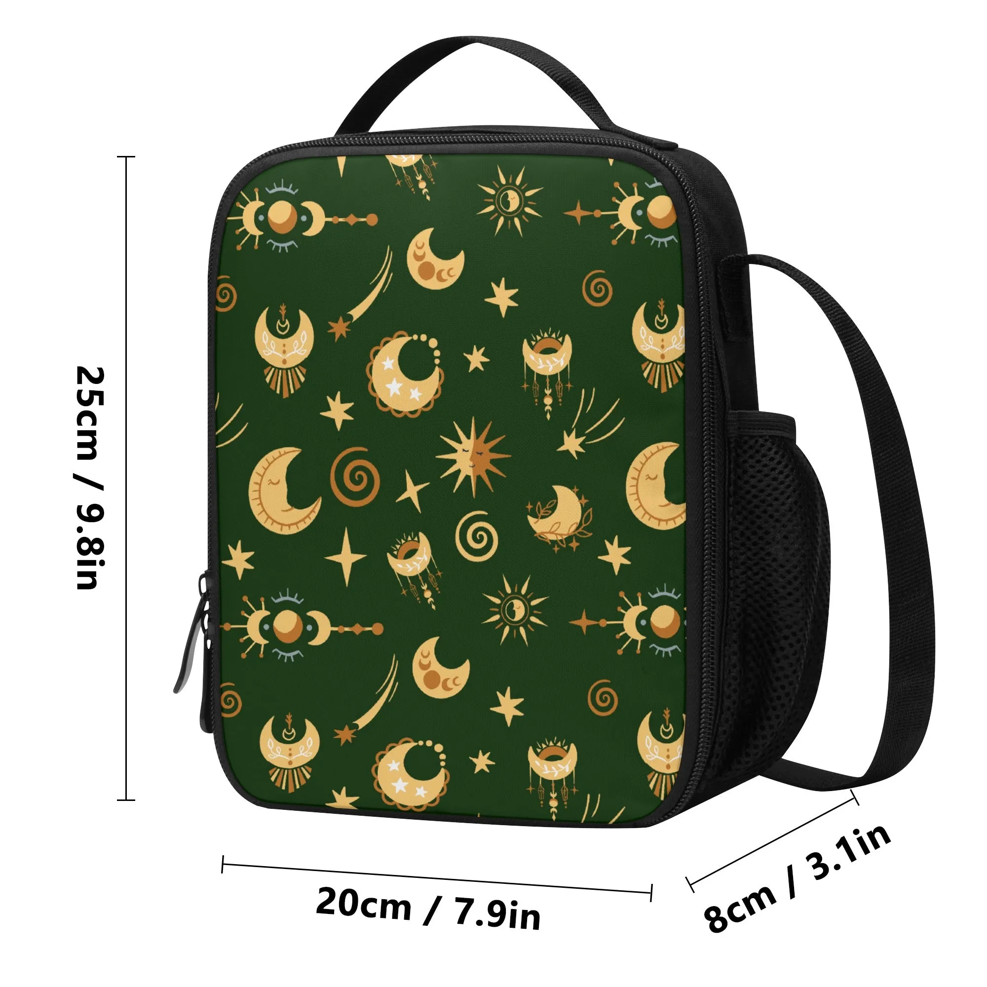 Lunch Bag-All-Over Print-Lunch Box Bag with Bottle Holder-Boho Moon Pattern