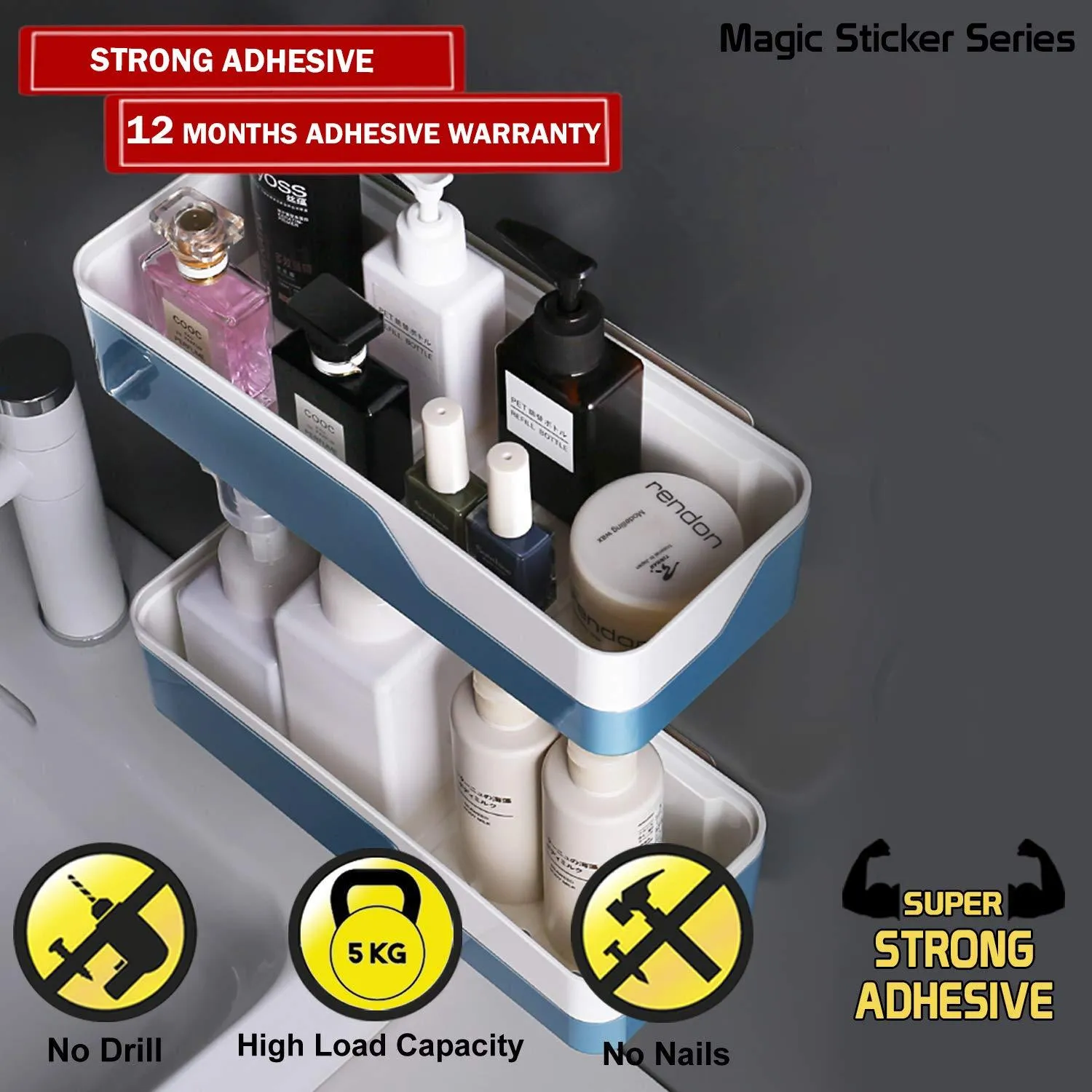 Magic Sticker Series Self Adhesive Shower Caddy Bathroom Shelf