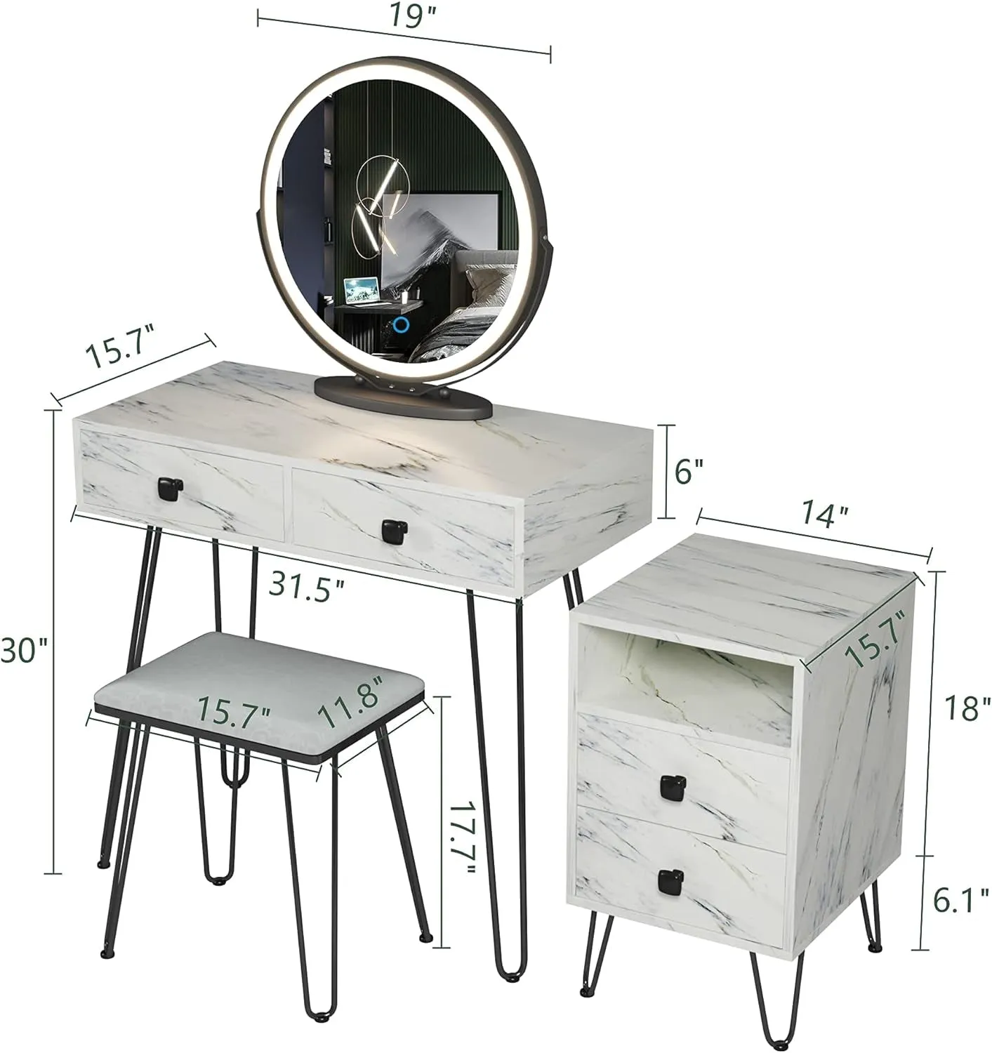 Makeup Vanity with Lights and Stool