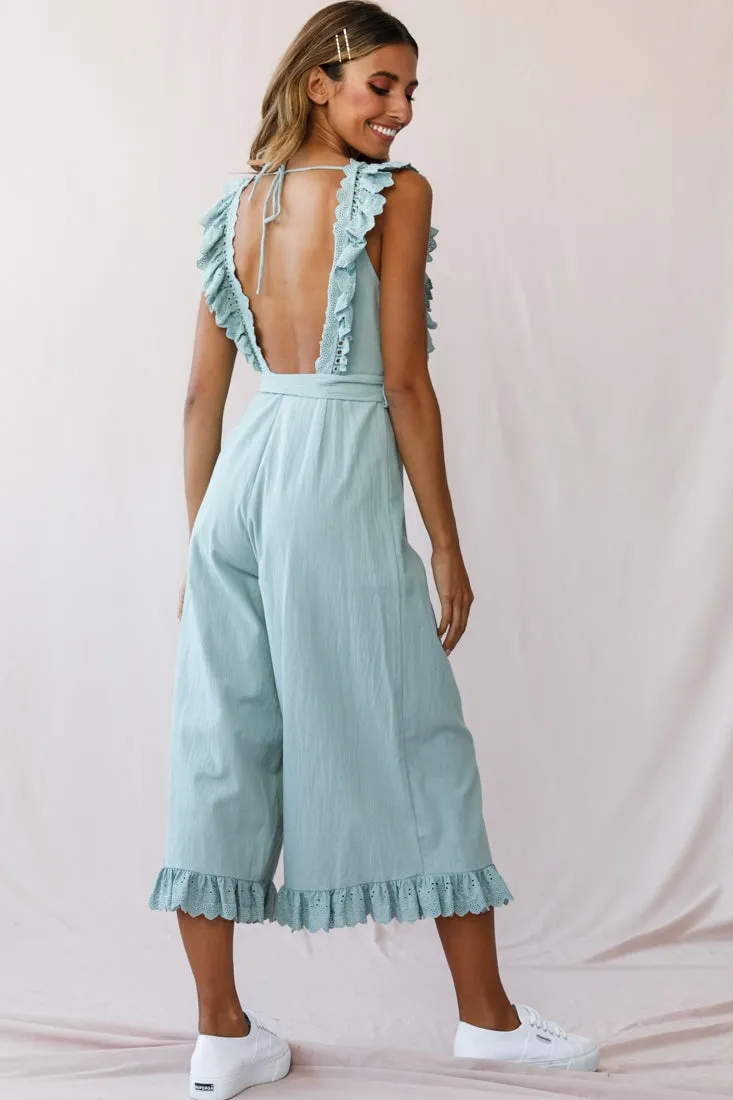 Meadow Ruffle Strap Open Back Midi Jumpsuit Sage