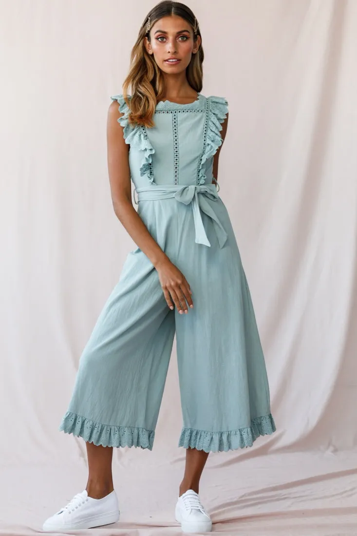 Meadow Ruffle Strap Open Back Midi Jumpsuit Sage