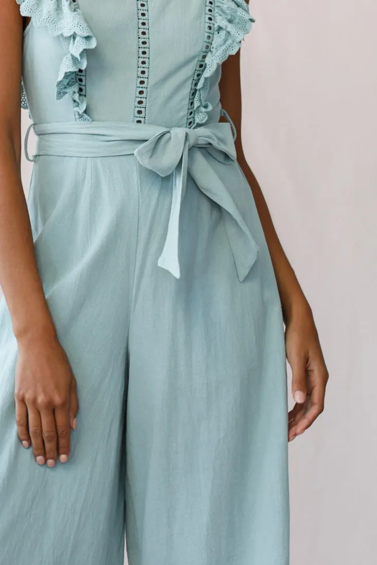 Meadow Ruffle Strap Open Back Midi Jumpsuit Sage