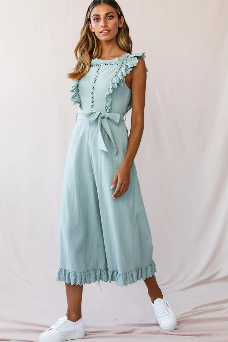 Meadow Ruffle Strap Open Back Midi Jumpsuit Sage