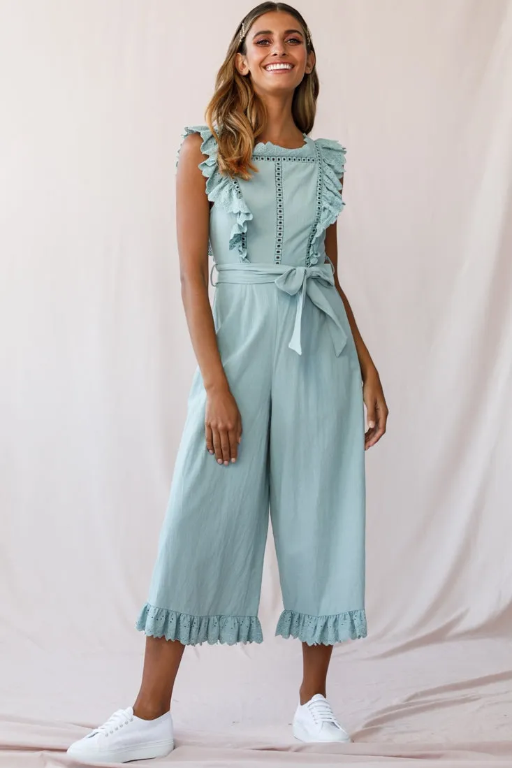 Meadow Ruffle Strap Open Back Midi Jumpsuit Sage