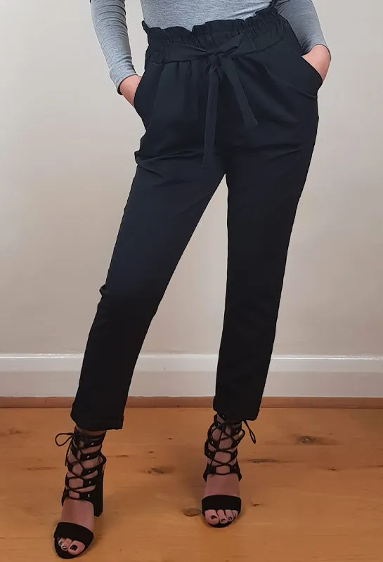 Melanie Black Paper Bag Tie Waist Trousers