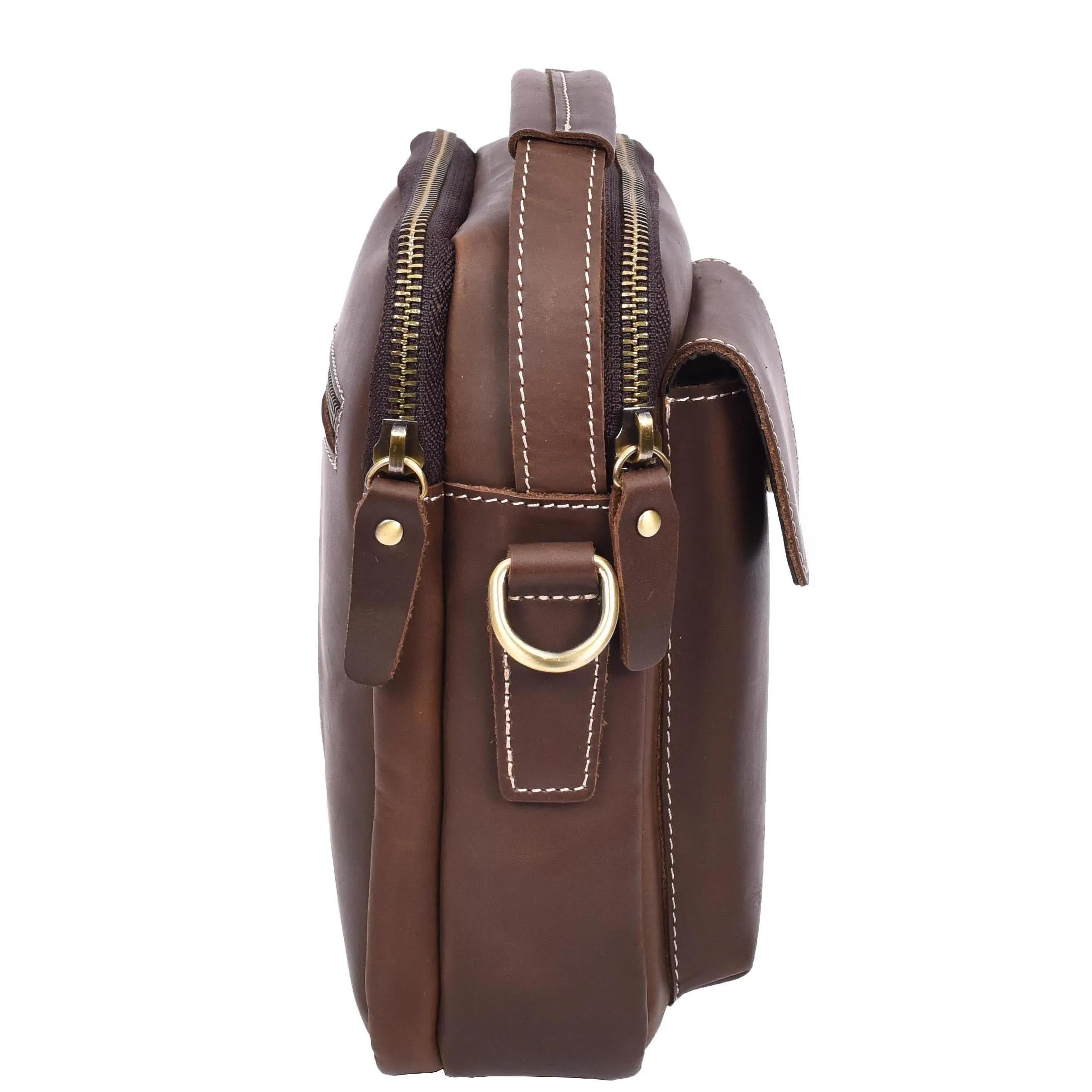 Mens Leather Small Cross Body Flight Bag Hudson Brown Hunter