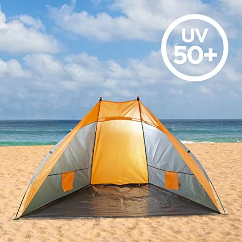 Milestone Camping 18879 Pop Up Beach Tent / UV50  Protection / Water Resistant / Portable Carry Bag Included / 2 Security Pockets / 115cm x 210cm x 115cm