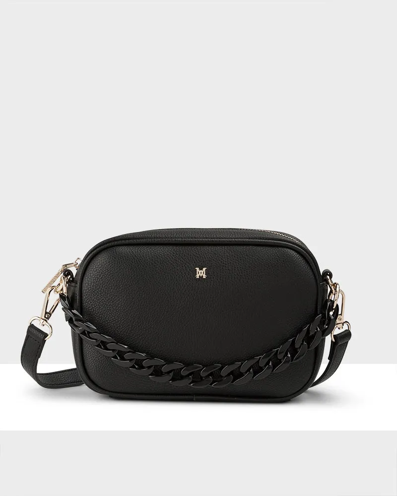 Monica Black Camera Crossbody Bag   Short Resin Chain Strap