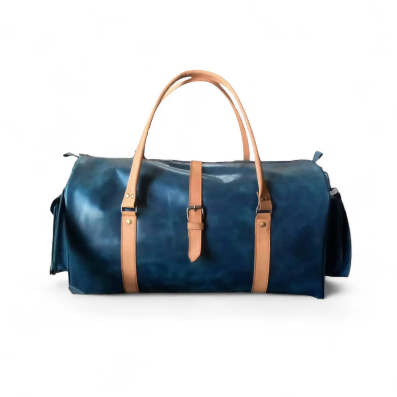 Navy Leather Weekender Bag