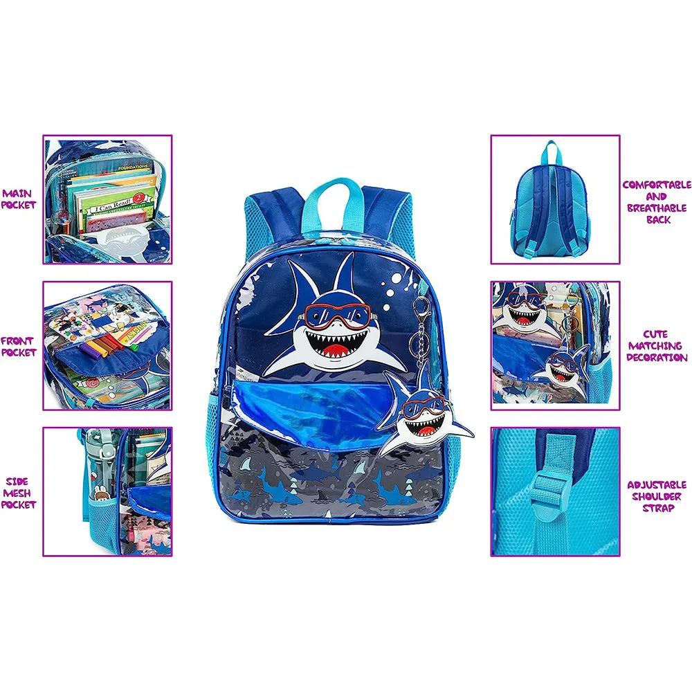 (NET) Shark Backpack Preschool Backpack With Lunch Bag And Pencil Case For Boys / 131015-3