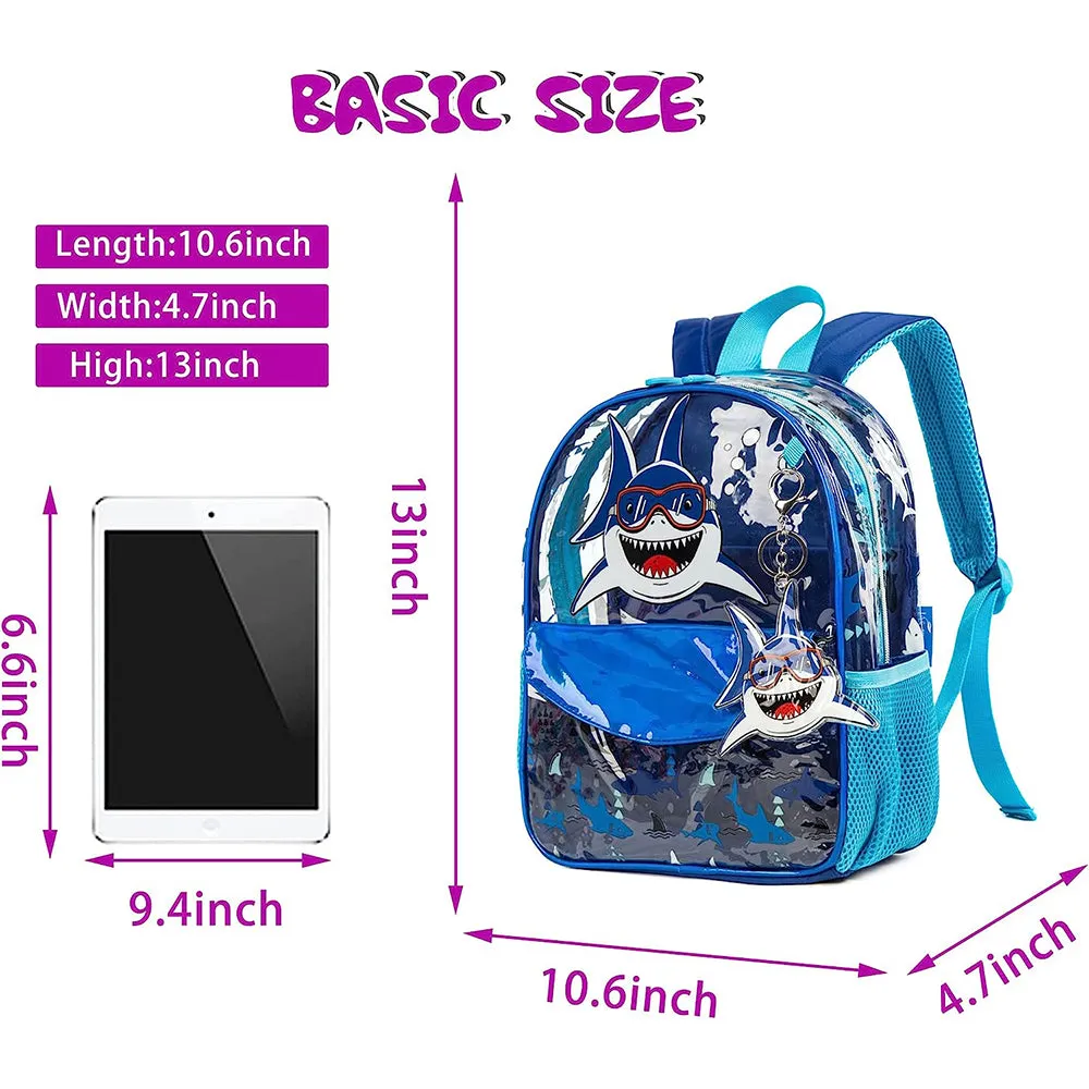 (NET) Shark Backpack Preschool Backpack With Lunch Bag And Pencil Case For Boys / 131015-3