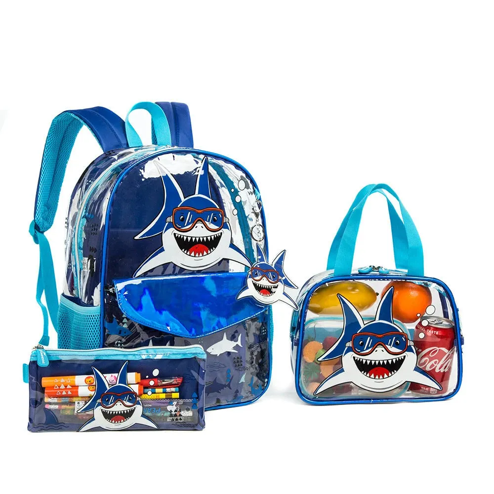 (NET) Shark Backpack Preschool Backpack With Lunch Bag And Pencil Case For Boys / 131015-3