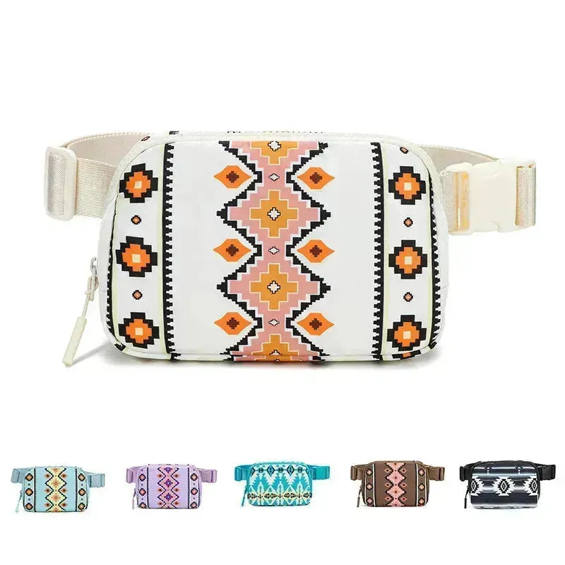 New Bohemian Print Waist Bag With Adjustable Shoulder Strap Fashion Casual Outdoor Running Crossbody Waist  Bag For Women