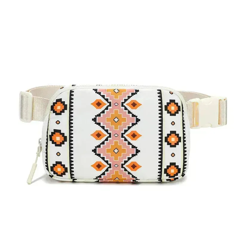 New Bohemian Print Waist Bag With Adjustable Shoulder Strap Fashion Casual Outdoor Running Crossbody Waist  Bag For Women