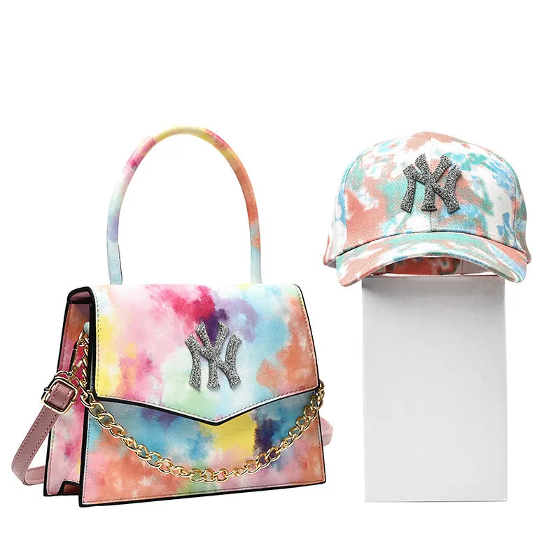 NY luxury rhinestone tie dye purse and hat set