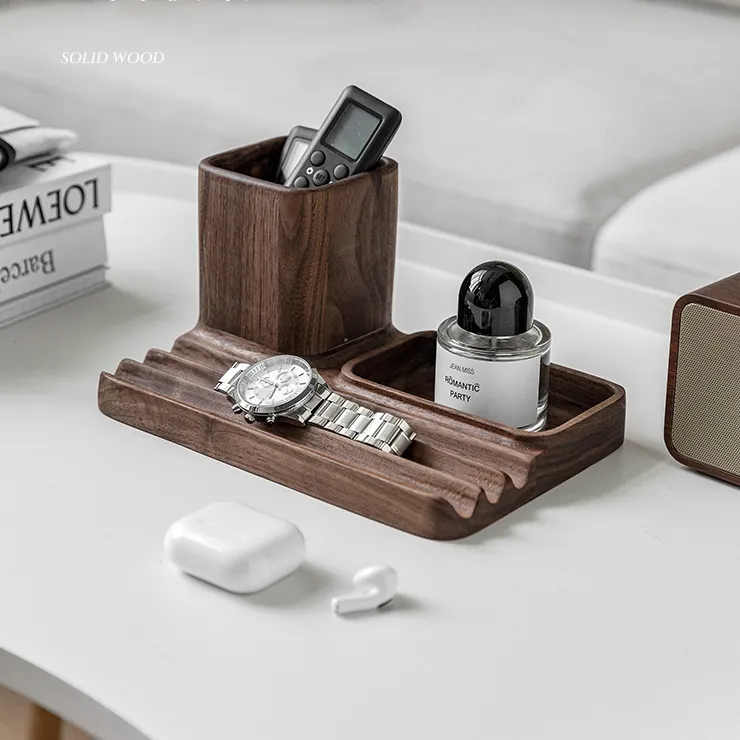 Office Desktop Multifunctional Black Walnut Pen Holder for office use