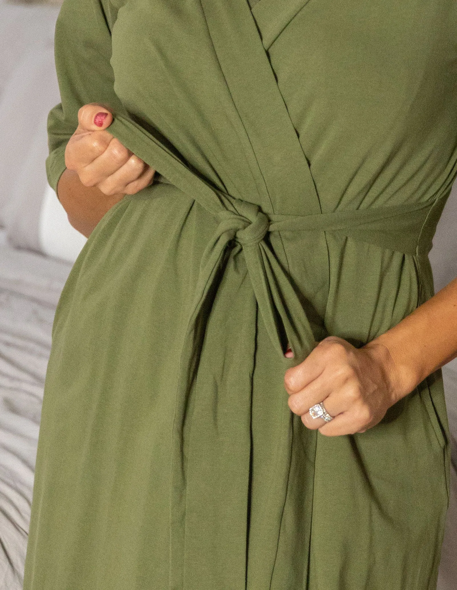 Olive Green Robe & Hadley Newborn Swaddle Blanket Set