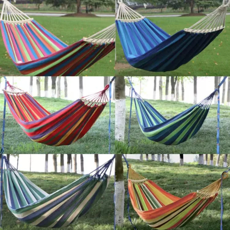 Outdoor Double Thickened Canvas Hammock Indoor Swing with Detachable Curved Rod, Size:200x100cm(Dark Blue)