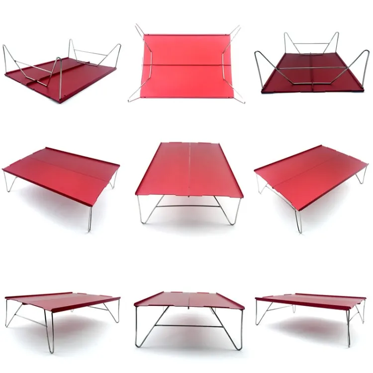 Outdoor Portable Mini Aluminum Table Ultralight Folding Picnic Table Camping Self-Driving Fishing Barbecue Small Coffee Table(Red)