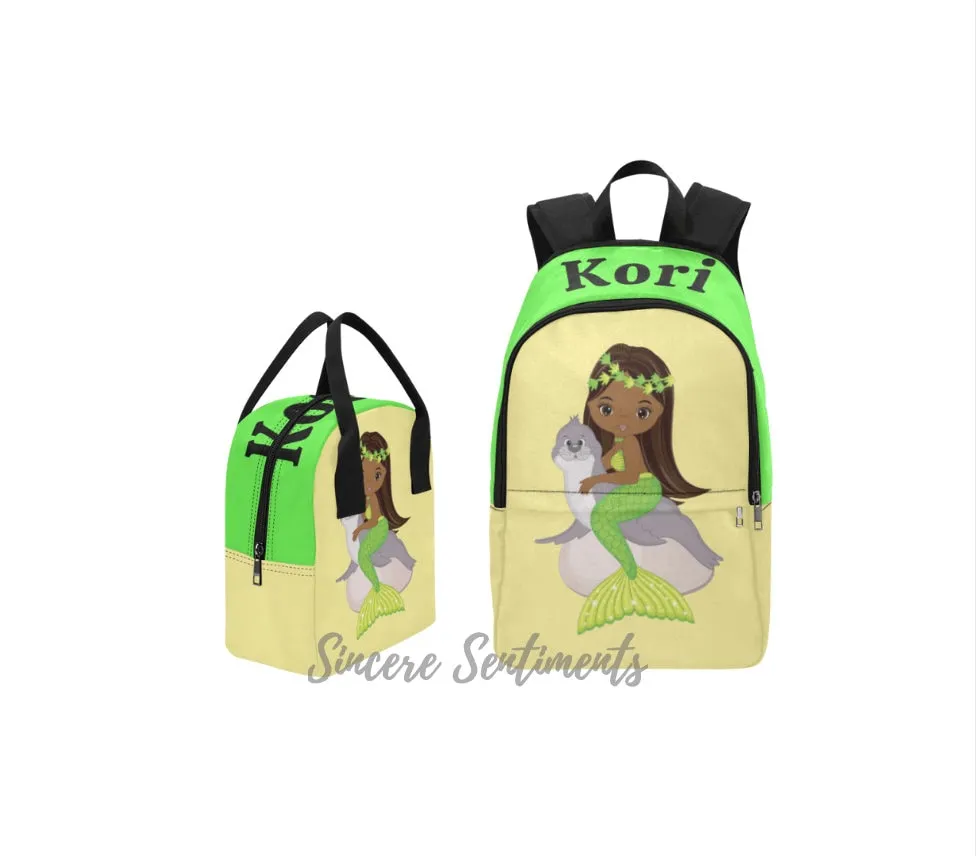 Personalized Yellow Mermaid Backpack & Lunch Bag Bundle