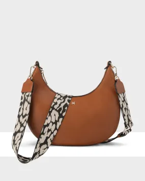 Pia Crescent Shoulder Bag With Crossbody Strap   Leopard Pattern Strap