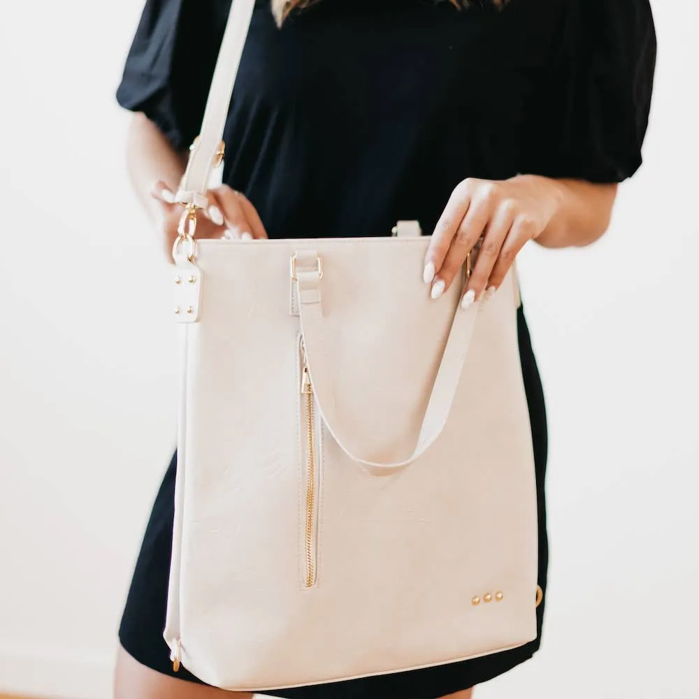 Pretty Simple | Upper East Side Vegan Leather Backpack & Crossbody Tote Bag: Cream